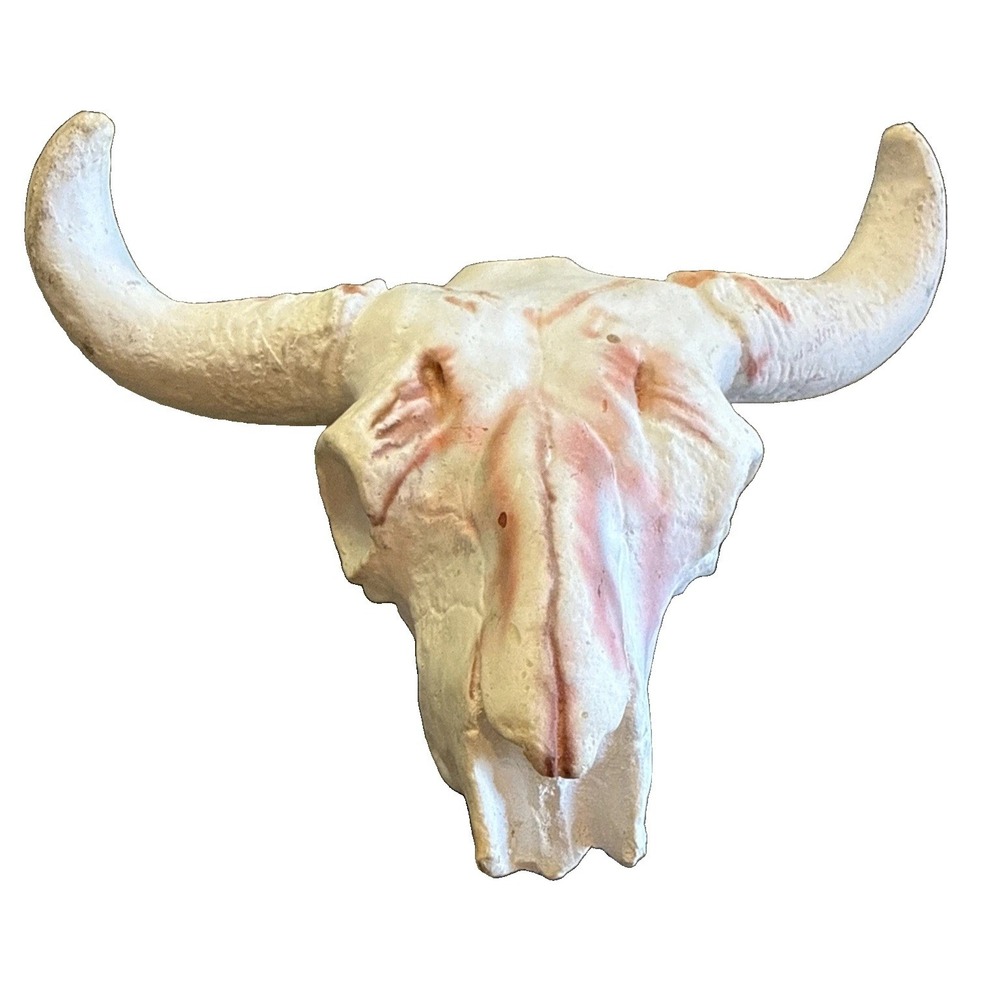Navajo Ceramic Bull Cow Skull 7" Southwestern Wall Decor Painted Vtg Textured